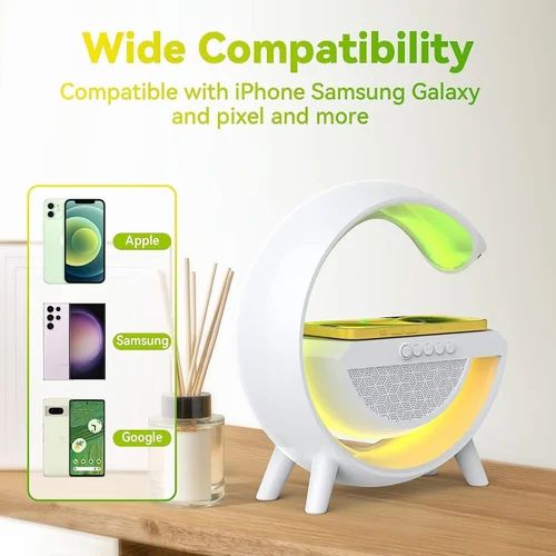 G-Shape Wireless Night Light Lamp: Bluetooth Speaker, 15W Fast Charger